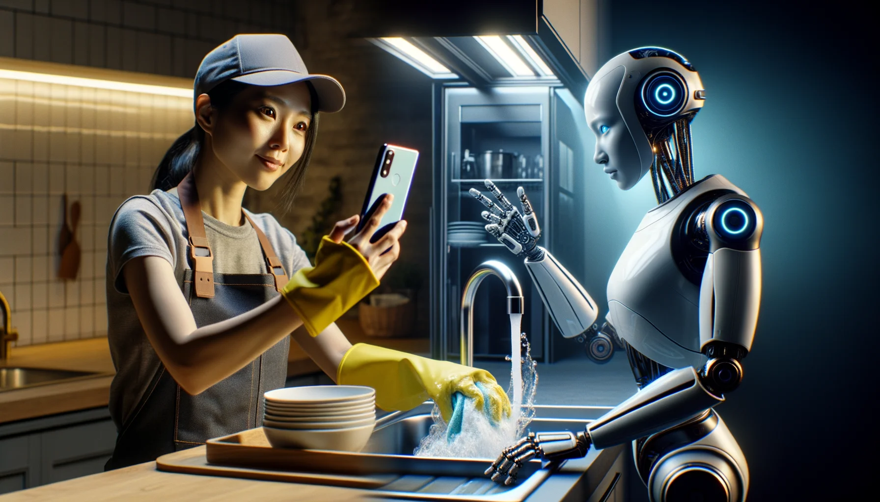 Humano grabándose haciendo tareas mientras robot observa y aprende